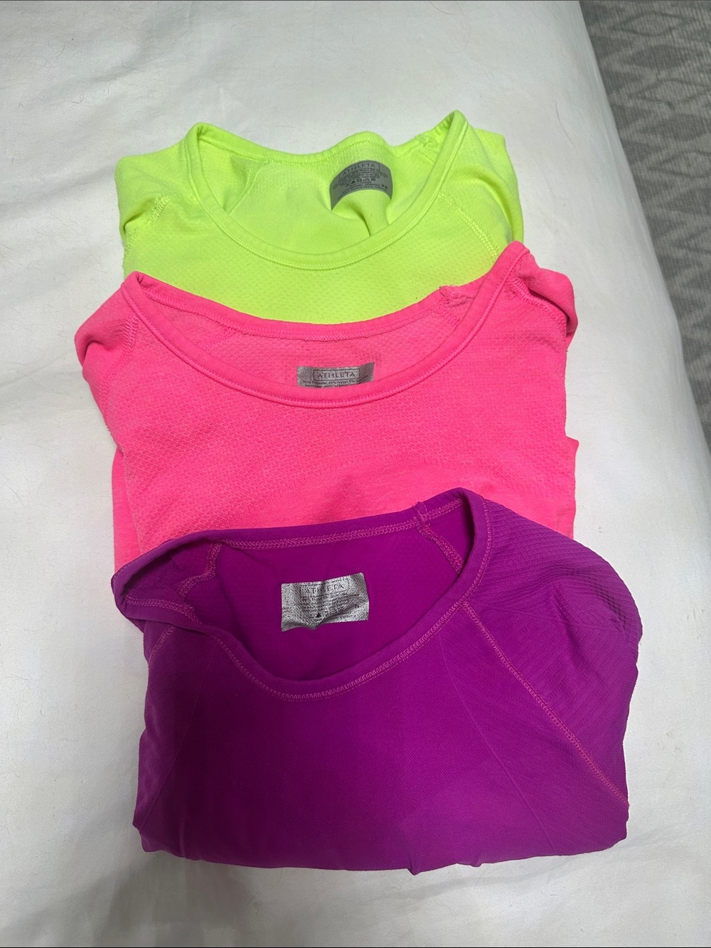 Athleta Neon Yellow, Hot Pink & Purple Short-Sleeve Performance Tees - 3 Pack